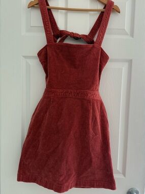 Forever 21 Girls Corduroy Pinafore Dress in Rust Red